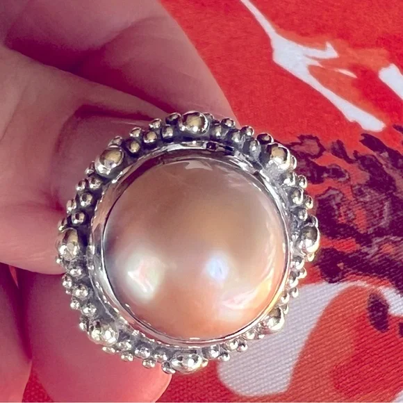 Stephen Dweck Mabe Pearl Ring SS Sz 7 Signed 925 Has 1 Minor Crack Still Gour!! - Picture 14 of 16